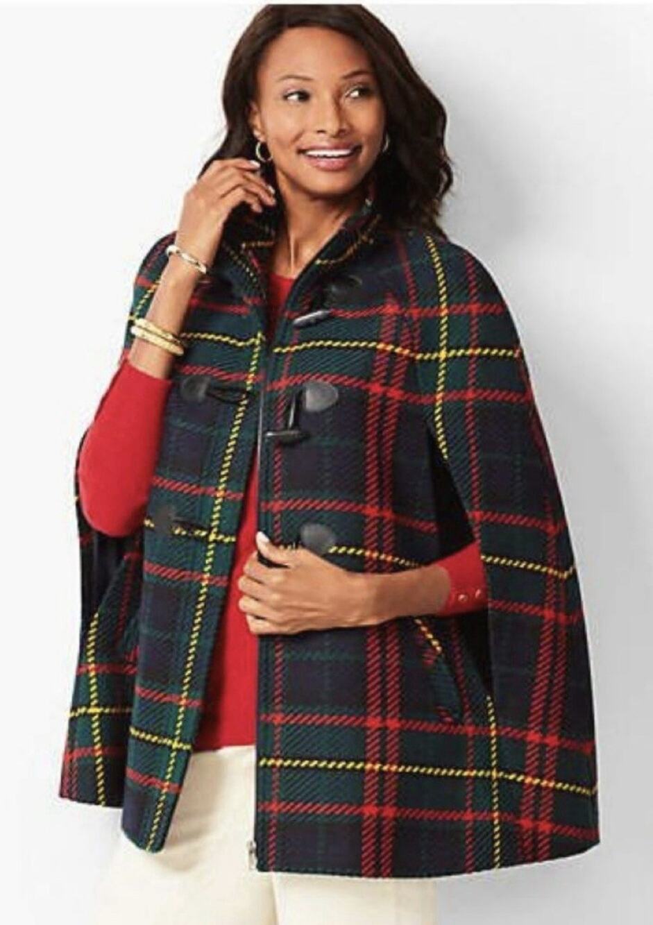 Talbots Women's Tartan Wool Blend Cape Coat Medium Petite